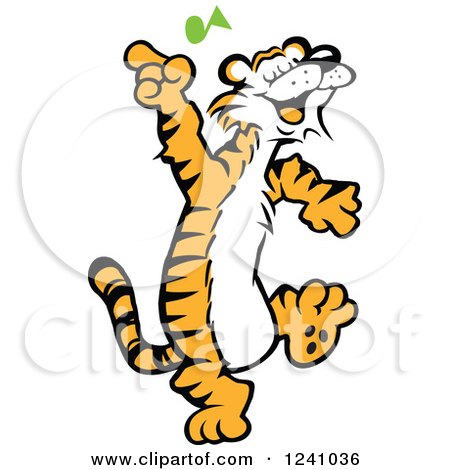 Clipart of a Happy Tiger Dancing - Royalty Free Vector Illustration by Johnny Sajem
