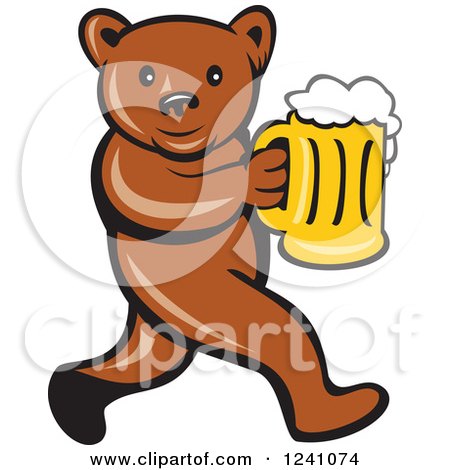 Clipart of a Bear Walking Upright and Carrying a Beer Mug - Royalty Free Vector Illustration by patrimonio