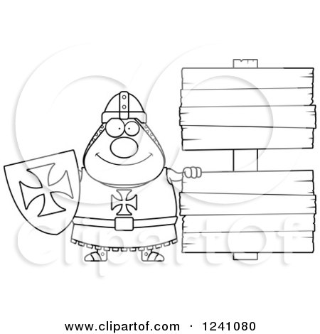 Clipart of a Black and White Chubby Knight Templar by Wooden Signs - Royalty Free Vector Illustration by Cory Thoman