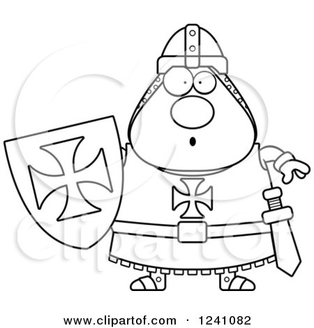Clipart of a Black and White Surprised Gasping Chubby Knight Templar - Royalty Free Vector Illustration by Cory Thoman