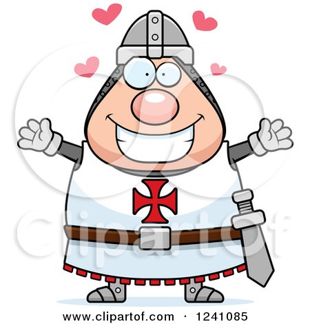 Clipart of a Chubby Knight Templar with Open Arms and Hearts - Royalty Free Vector Illustration by Cory Thoman