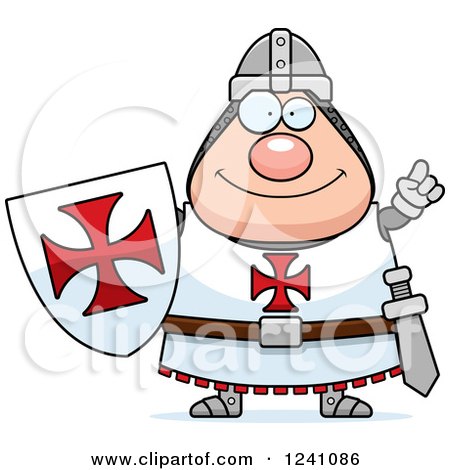 Clipart of a Smart Chubby Knight Templar with an Idea - Royalty Free Vector Illustration by Cory Thoman