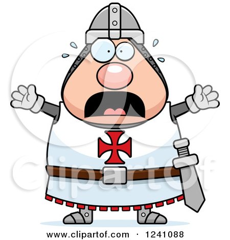 Clipart of a Scared Screaming Chubby Knight Templar - Royalty Free Vector Illustration by Cory Thoman