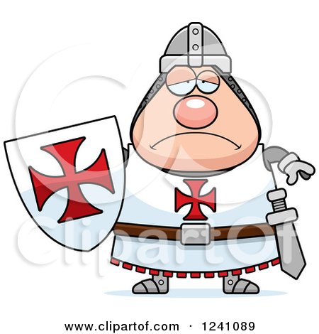 Clipart of a Depressed Sad Chubby Knight Templar - Royalty Free Vector Illustration by Cory Thoman