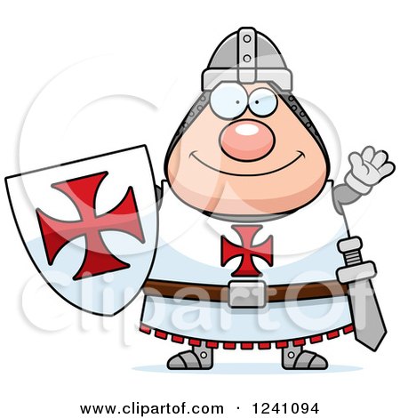 Clipart of a Friendly Waving Chubby Knight Templar - Royalty Free Vector Illustration by Cory Thoman