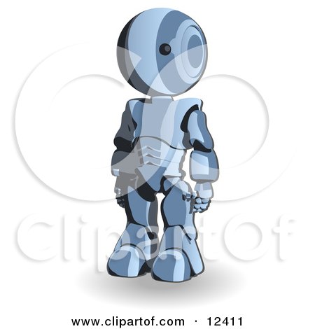 Blue Metal Robot Standing Clipart Illustration by Leo Blanchette