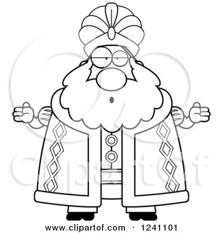 Clipart of a Black and White Careless Shrugging Chubby Sultan - Royalty Free Vector Illustration by Cory Thoman