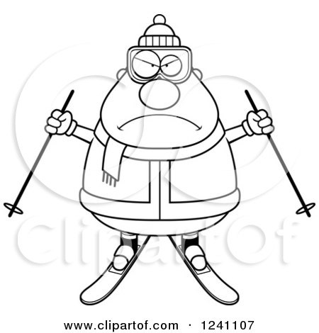 Clipart of a Black and White Mad Chubby Male Skier - Royalty Free Vector Illustration by Cory Thoman