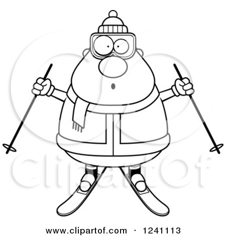 Clipart of a Black and White Surprised Gasping Chubby Male Skier - Royalty Free Vector Illustration by Cory Thoman
