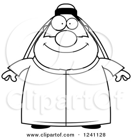 Clipart of a Black and White Happy Chubby Sheikh - Royalty Free Vector Illustration by Cory Thoman