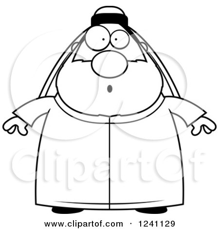 Clipart of a Black and White Surprised Gasping Chubby Sheikh - Royalty Free Vector Illustration by Cory Thoman