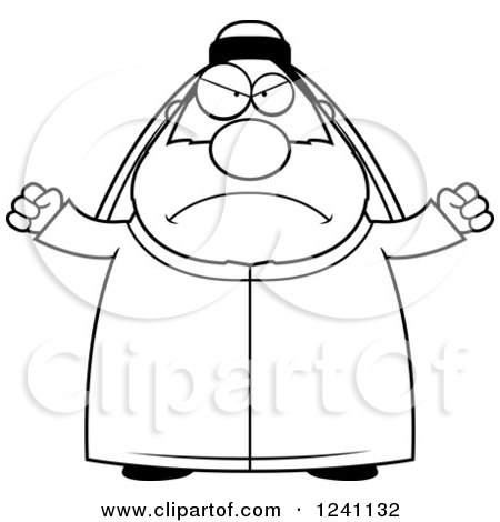 Clipart of a Black and White Mad Chubby Sheikh Waving His Fists - Royalty Free Vector Illustration by Cory Thoman
