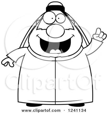 Clipart of a Black and White Chubby Sheikh with an Idea - Royalty Free Vector Illustration by Cory Thoman