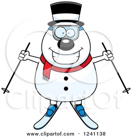 Clipart of a Happy Skiing Snowman with a Top Hat - Royalty Free Vector Illustration by Cory Thoman