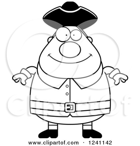 Clipart of a Black and White Happy Chubby Colonial Man - Royalty Free Vector Illustration by Cory Thoman