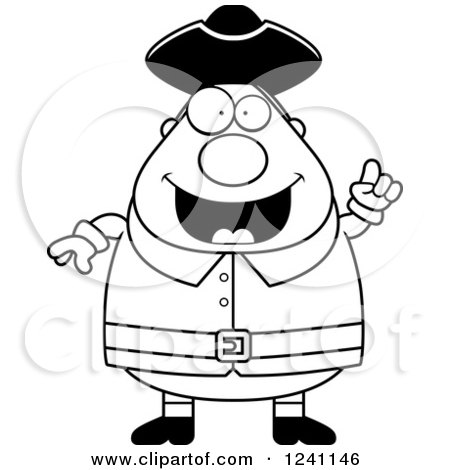 Clipart of a Black and White Smart Chubby Colonial Man with an Idea - Royalty Free Vector Illustration by Cory Thoman