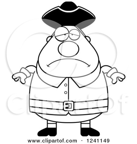 Clipart of a Black and White Depressed Sad Chubby Colonial Man - Royalty Free Vector Illustration by Cory Thoman
