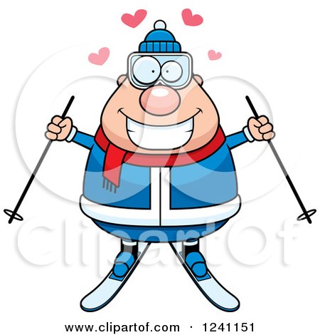 Clipart of a Chubby Male Skier with Hearts - Royalty Free Vector Illustration by Cory Thoman
