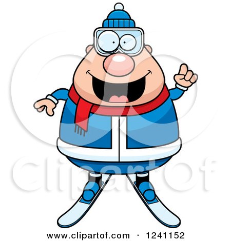 Clipart of a Smart Chubby Male Skier with an Idea - Royalty Free Vector Illustration by Cory Thoman
