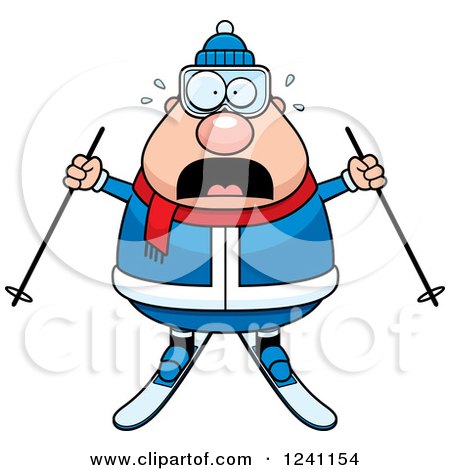 Clipart of a Scared Screaming Chubby Male Skier - Royalty Free Vector Illustration by Cory Thoman