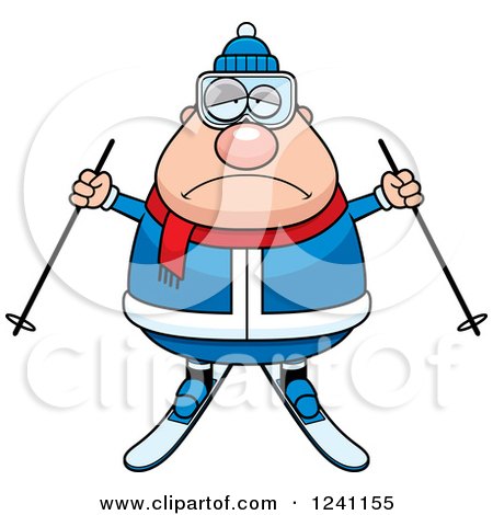 Clipart of a Depressed Sad Chubby Male Skier - Royalty Free Vector Illustration by Cory Thoman