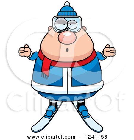 Clipart of a Careless Shrugging Chubby Male Skier - Royalty Free Vector Illustration by Cory Thoman