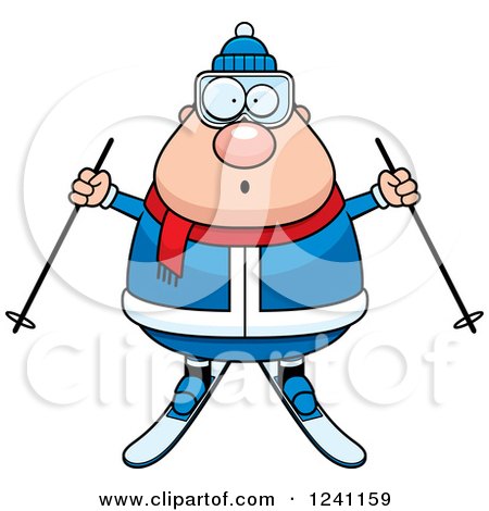 Clipart of a Surprised Gasping Chubby Male Skier - Royalty Free Vector Illustration by Cory Thoman
