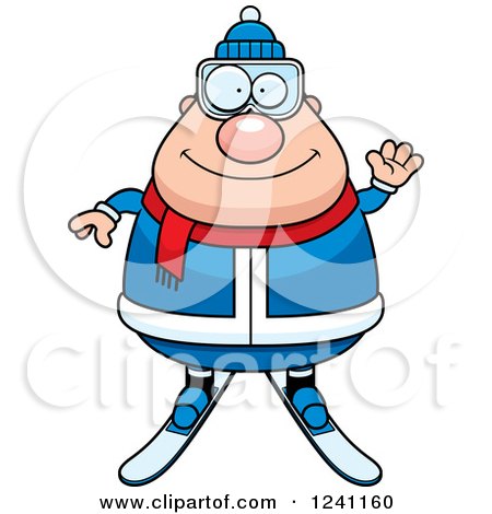 Clipart of a Friendly Waving Chubby Male Skier - Royalty Free Vector Illustration by Cory Thoman