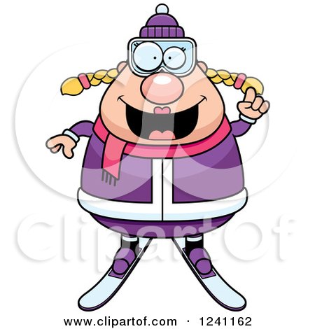 Clipart of a Smart Chubby Female Skier with an Idea - Royalty Free Vector Illustration by Cory Thoman