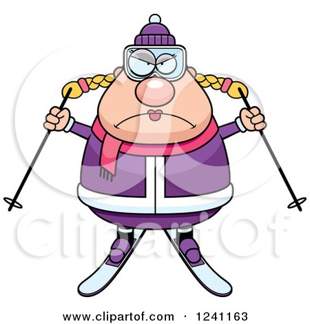 Clipart of a Mad Chubby Female Skier - Royalty Free Vector Illustration by Cory Thoman