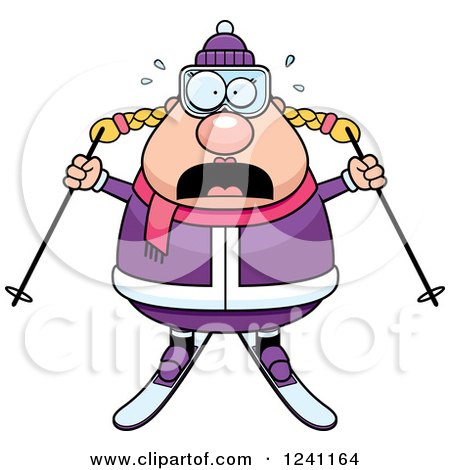 Clipart of a Scared Screaming Chubby Female Skier - Royalty Free Vector Illustration by Cory Thoman