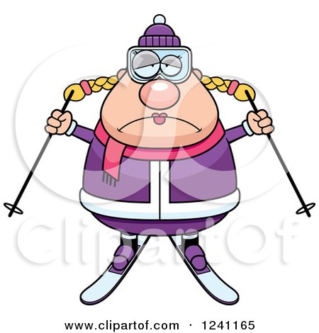 Clipart of a Depressed Sad Chubby Female Skier - Royalty Free Vector Illustration by Cory Thoman
