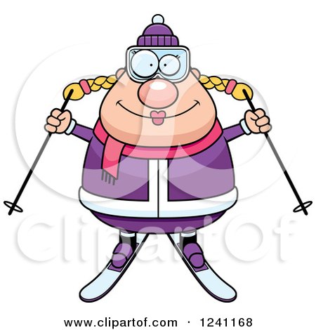 Clipart of a Happy Chubby Female Skier - Royalty Free Vector Illustration by Cory Thoman