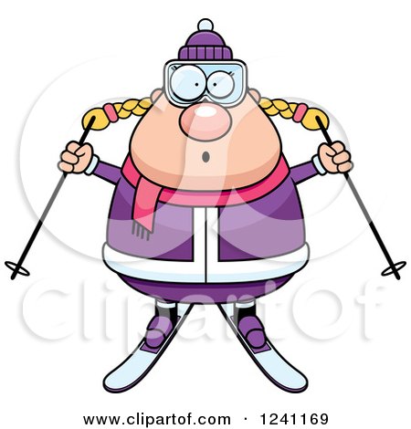 Clipart of a Surprised Gasping Chubby Female Skier - Royalty Free Vector Illustration by Cory Thoman