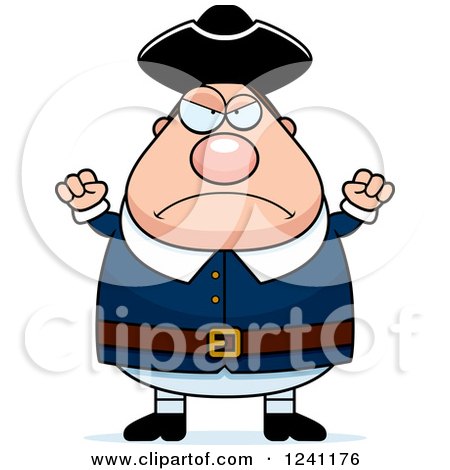 Clipart of a Mad Chubby Colonial Man Waving His Fists - Royalty Free Vector Illustration by Cory Thoman