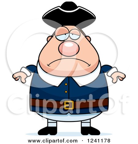 Clipart of a Depressed Sad Chubby Colonial Man - Royalty Free Vector Illustration by Cory Thoman