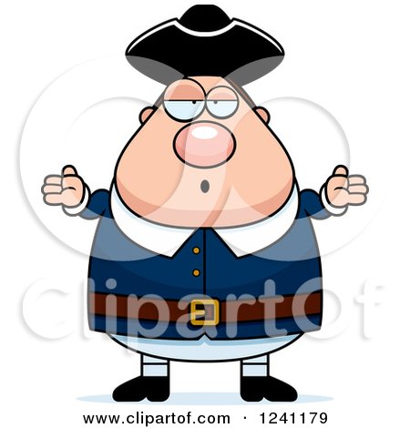 Clipart of a Careless Shrugging Chubby Colonial Man - Royalty Free Vector Illustration by Cory Thoman