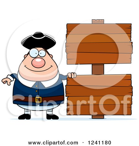 Clipart of a Chubby Colonial Man by Wooden Signs - Royalty Free Vector Illustration by Cory Thoman