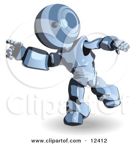 Blue Metal Robot Running or Dancing Clipart Illustration by Leo Blanchette