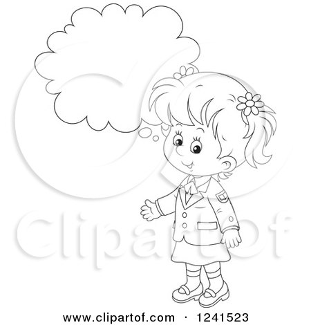 Clipart of a Thinking Black and White Caucasian School Girl 2 - Royalty Free Vector Illustration by Alex Bannykh
