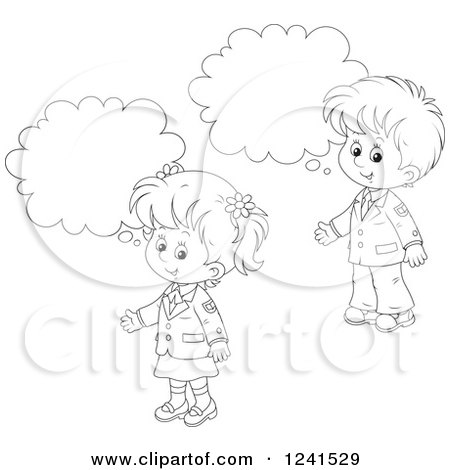 Clipart of Black and White Thinking School Children 2 - Royalty Free Vector Illustration by Alex Bannykh
