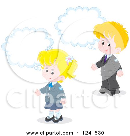 Clipart of Thinking Caucsaian School Children 3 - Royalty Free Vector Illustration by Alex Bannykh