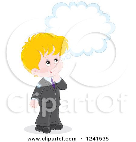 Clipart of a Thinking Blond Caucasian School Boy 4 - Royalty Free Vector Illustration by Alex Bannykh