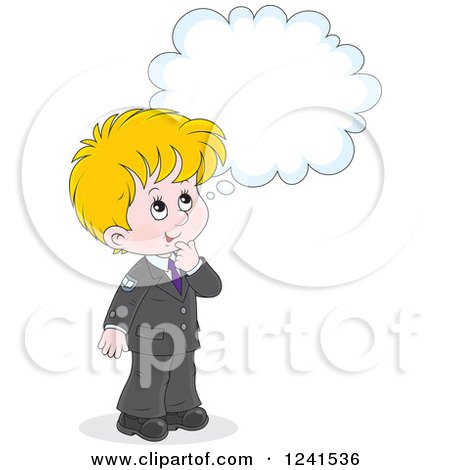 Clipart of a Thinking Blond Caucasian School Boy 2 - Royalty Free Vector Illustration by Alex Bannykh