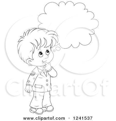 Clipart of a Black and White Thinking School Boy 2 - Royalty Free Vector  Illustration by Alex Bannykh #1241537