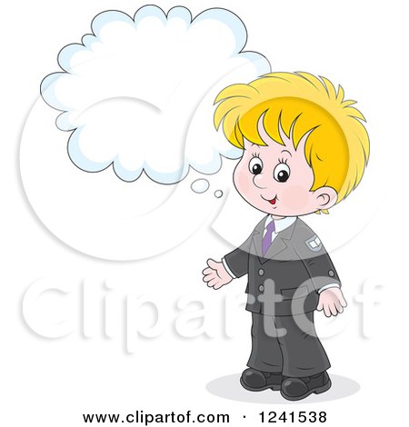 Clipart of a Thinking Blond Caucasian School Boy - Royalty Free Vector Illustration by Alex Bannykh