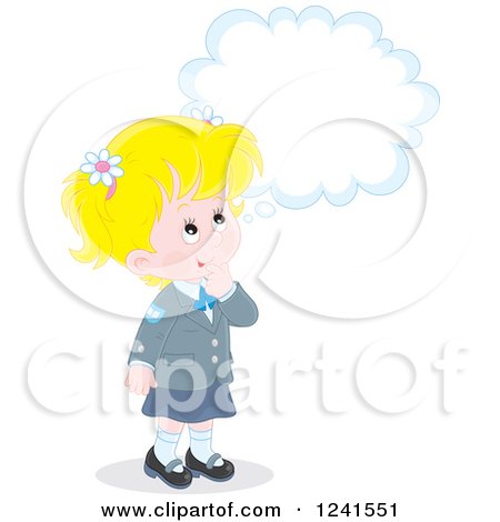 Clipart of a Thinking Blond Caucasian School Girl - Royalty Free Vector Illustration by Alex Bannykh
