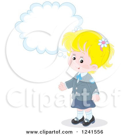 Clipart of a Thinking Blond Caucasian School Girl 3 - Royalty Free Vector Illustration by Alex Bannykh