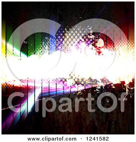 Clipart of a Bright Grunge Bar and Halftone over a Fractal and Colorful Bars on Rusty Metal - Royalty Free Illustration by Arena Creative