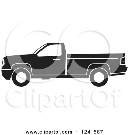 Clipart of a Black and White Pickup Truck from the Side - Royalty Free Vector Illustration by Johnny Sajem